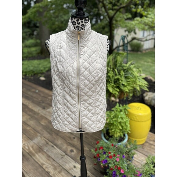 Charter Club Reversible Vest Animal Print / Beige Soft Pockets Quilted Zip Sz S - Picture 3 of 13